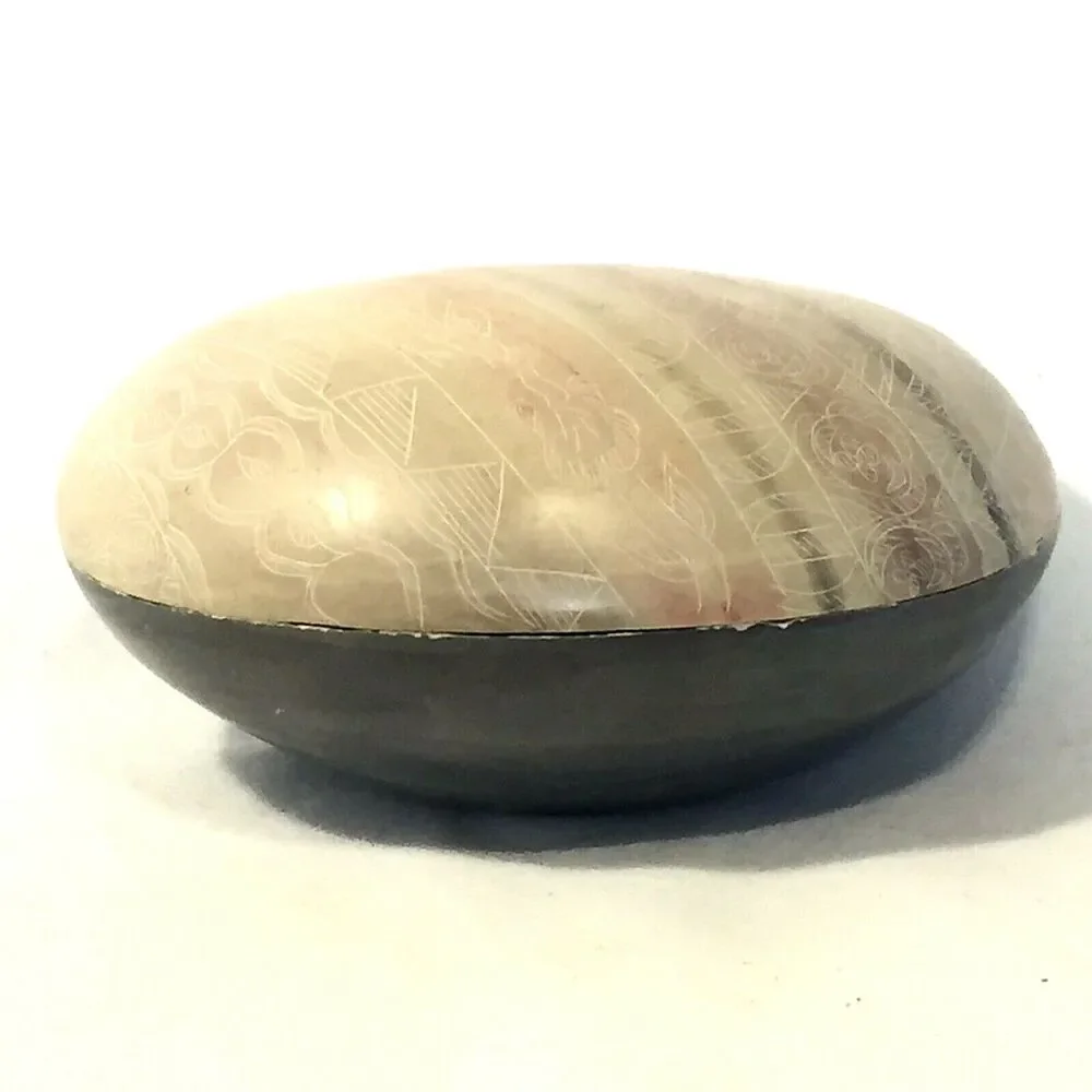 Besmo Jewelry Trinket Box Soapstone Hand Carved Kenya African Kidney Paperweight